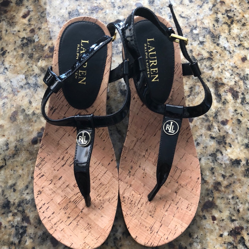 Never worn Ralph Lauren wedge sandal Reeta Black.